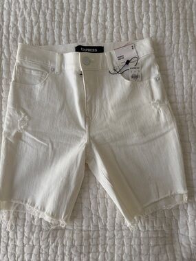 Express White Distressed Denim Bermuda Shorts